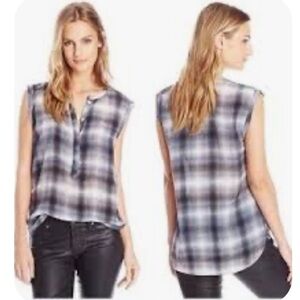 Rebecca Taylor Navy Plaid Sleeveless Blouse